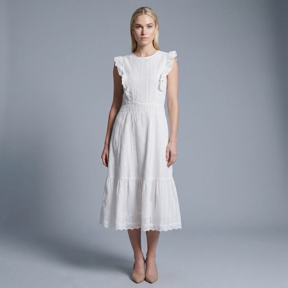 Ecowish White Midi Length Sleeveless Tea Dress Size L